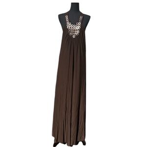 Women’s XL dark brown rayon halter dress with sequence front by Carina
